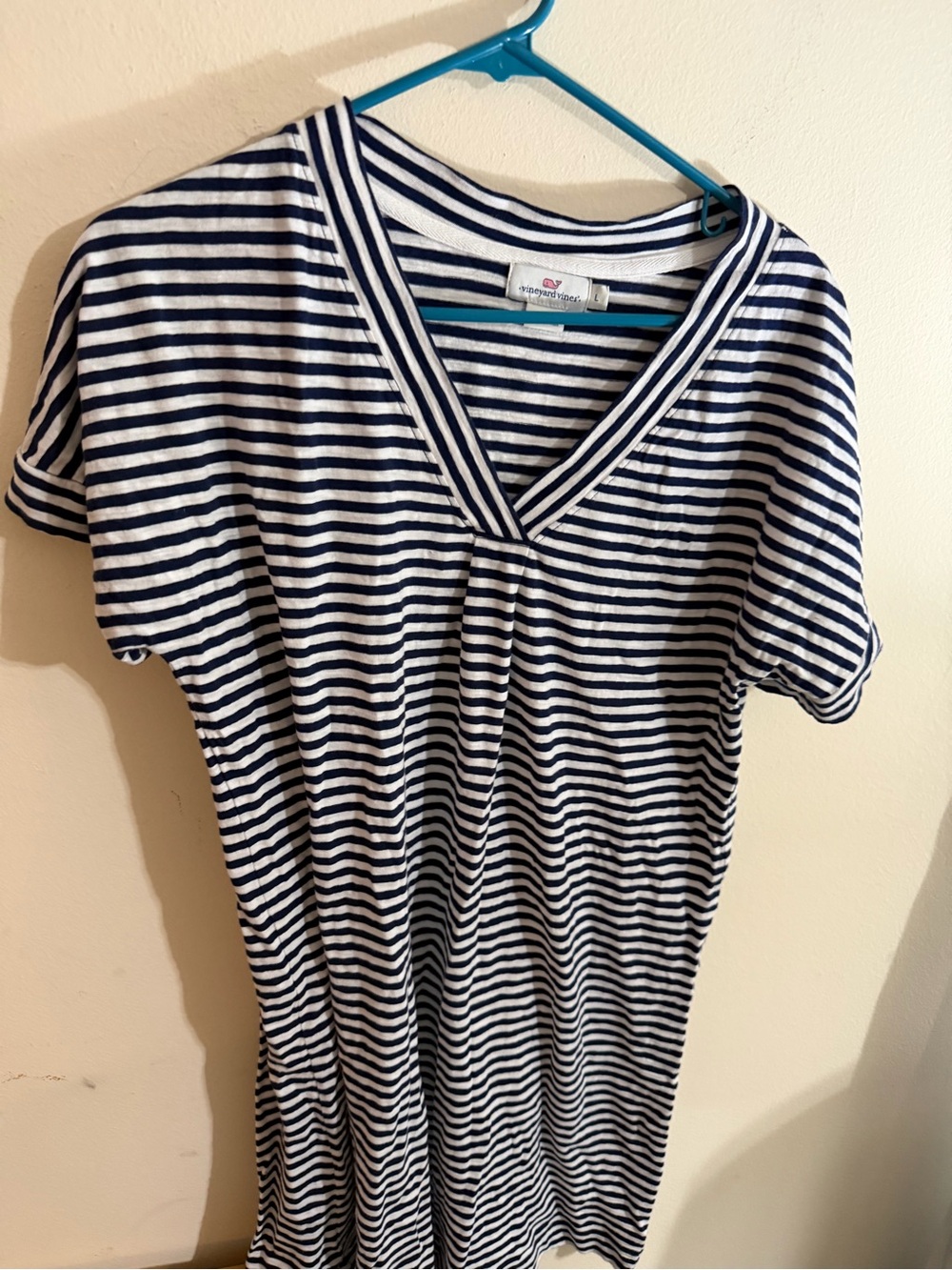 Vineyard Vines Size Large Navy and White Striped Knit Dress